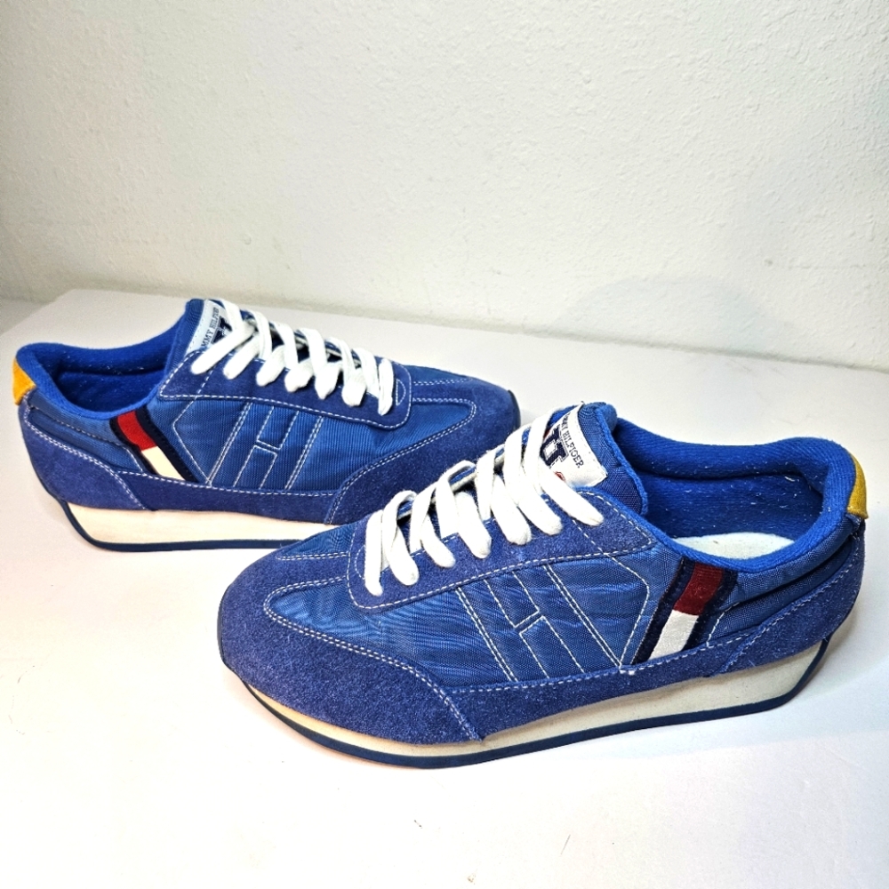 Retro Tommy Hilfiger 90s Mens Leather Sneaker Sz 9 Classic Y2K Chunky Vintage